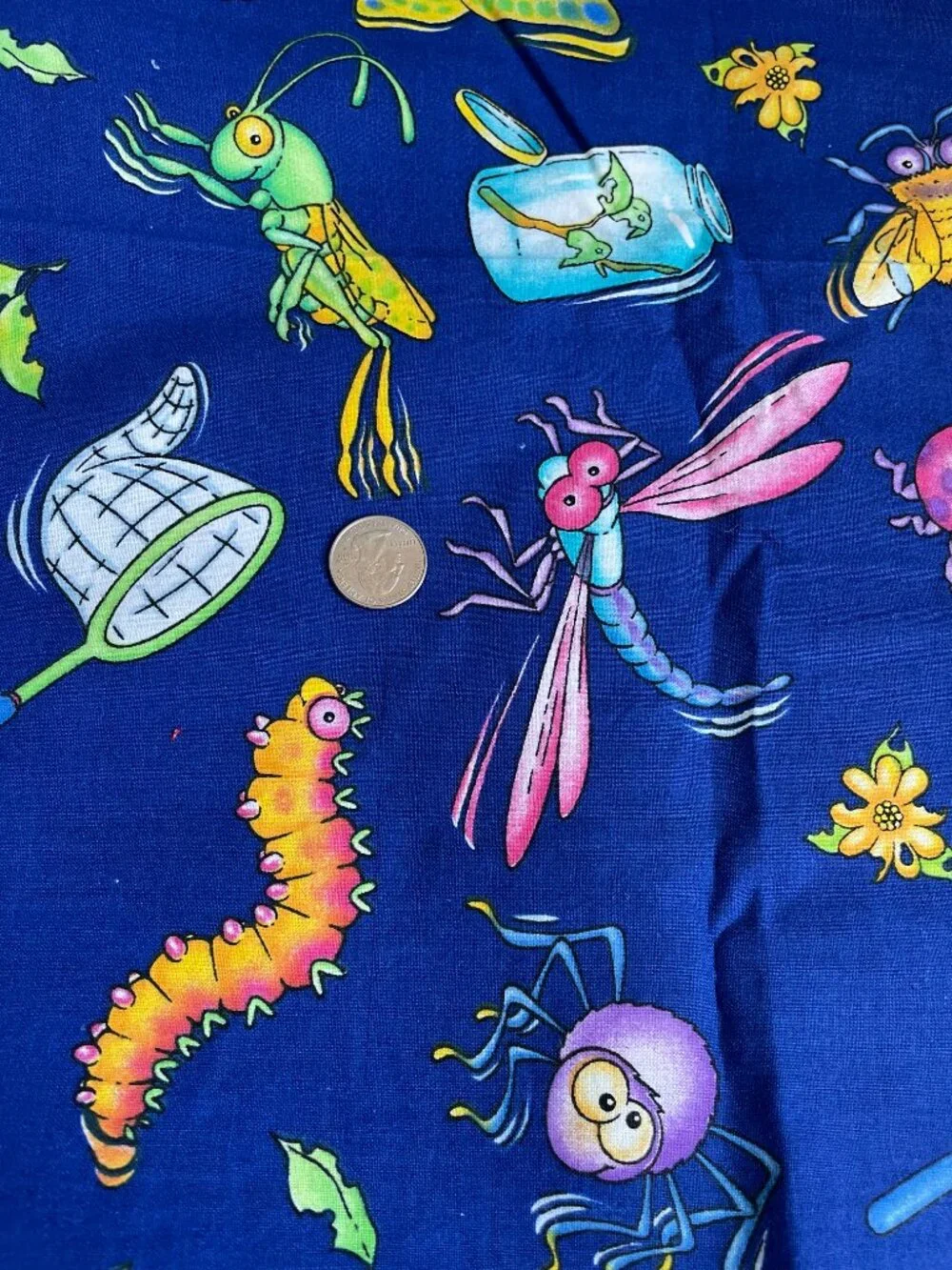 3y x 42” Vintage Insects Dragonflies Bugs Flowers Print Multicolor Cotton Fabric
